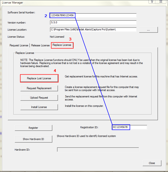 License Manager Screen