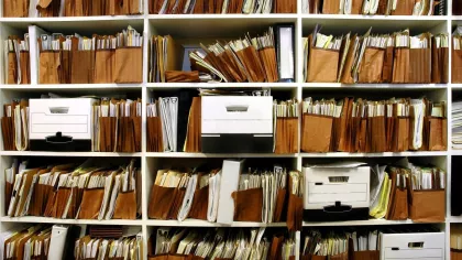 Files and file boxes in a storage room