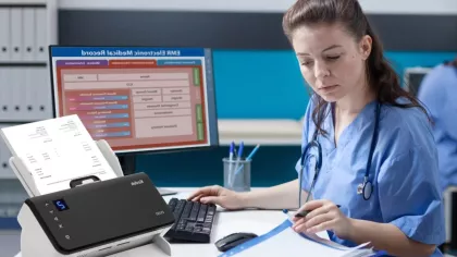 Woman working in a healthcare office