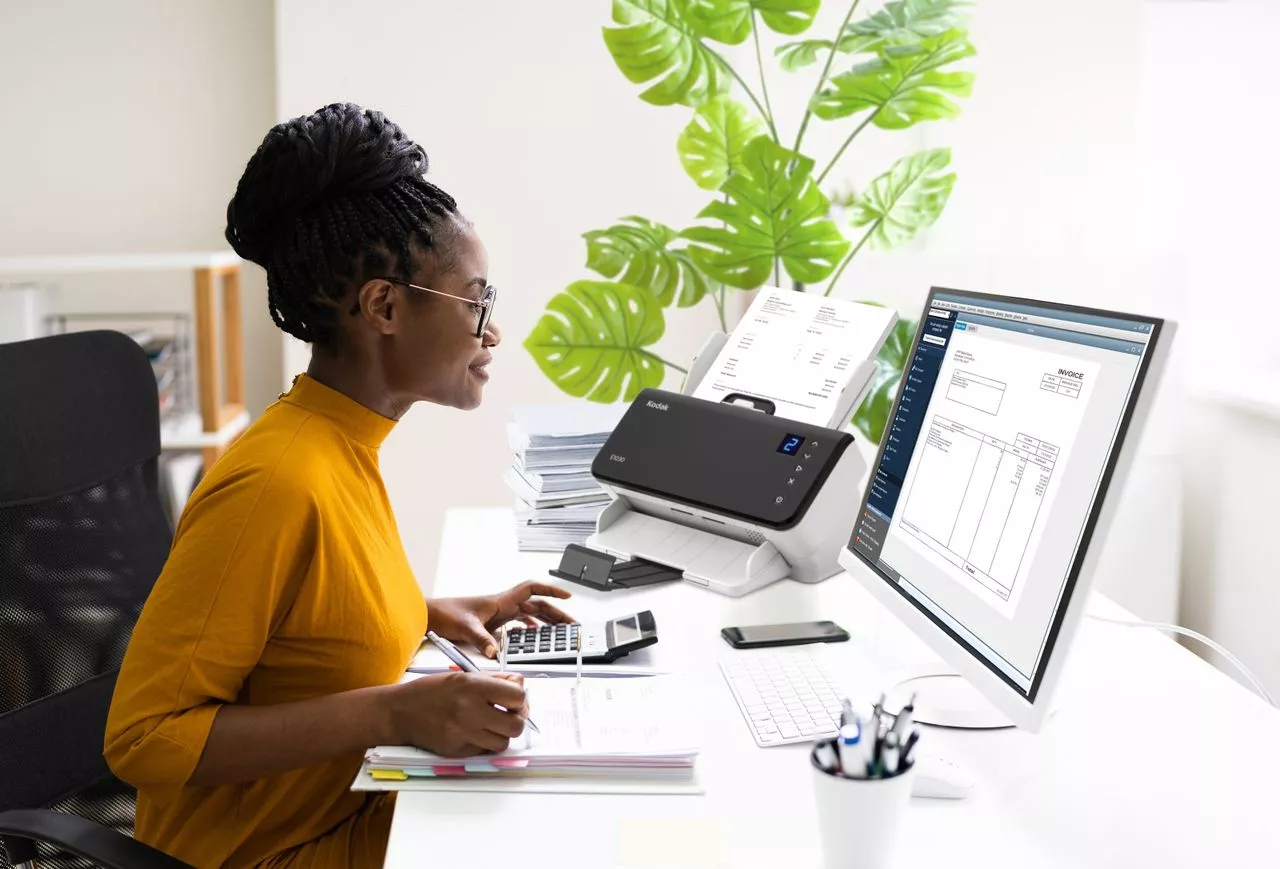 Woman processing an invoice