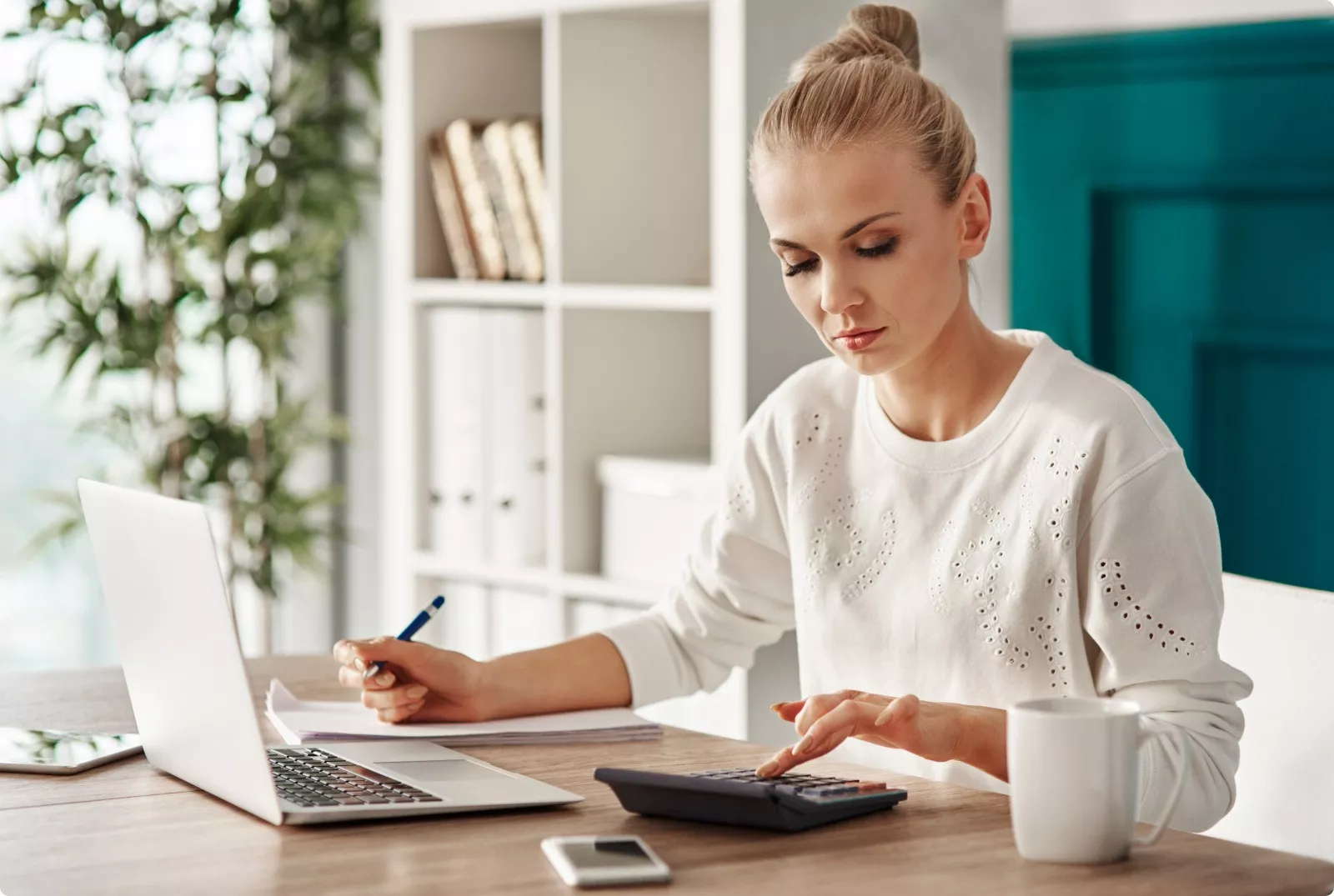 Woman concentrating at work